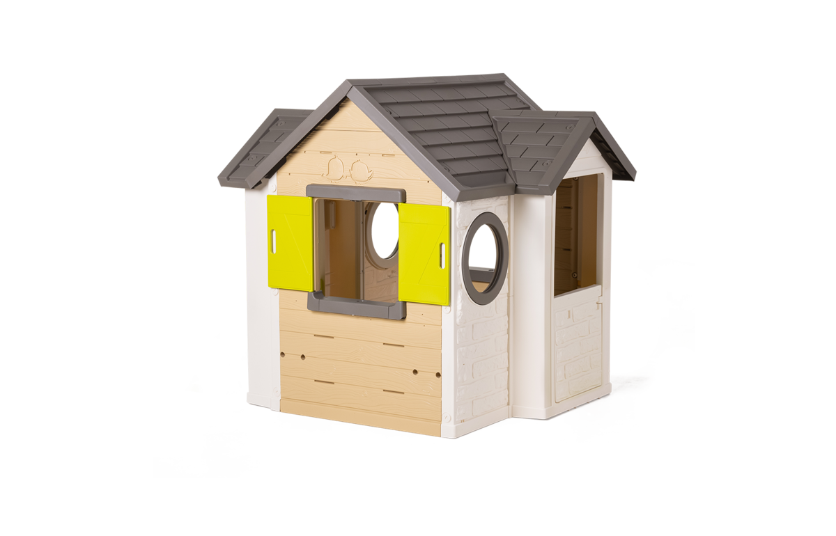 Naravna hišica My New House Smoby razširitev 2 okni z naoknicama 2 okrogli okni in polovična vrata velikost 135 cm z UV filtrom od 2 leta