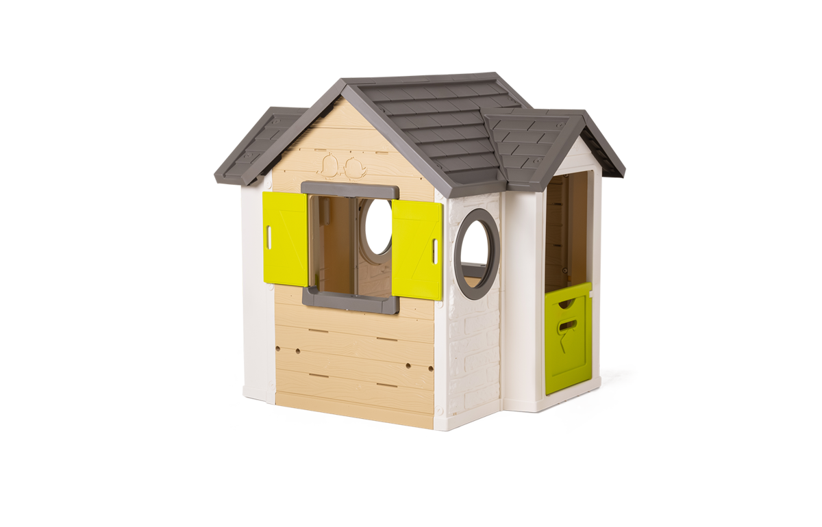 Naravna hišica My New House Smoby razširitev 2 okni z naoknicama 2 okrogli okni in polovična vrata velikost 135 cm z UV filtrom od 2 leta