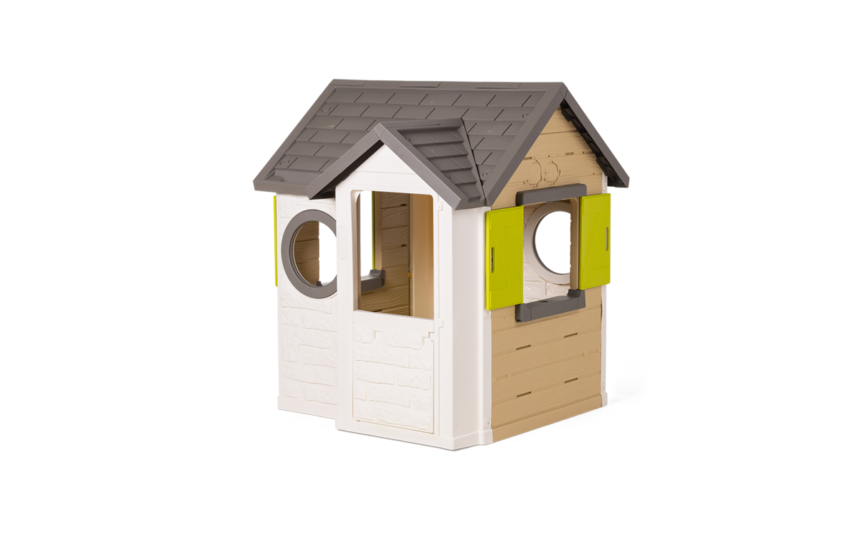 Naravna hišica My New House Smoby razširitev 2 okni z naoknicama 2 okrogli okni in polovična vrata velikost 135 cm z UV filtrom od 2 leta