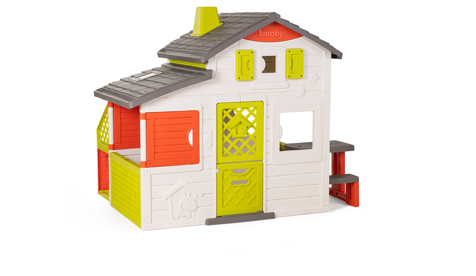 Hišica Prijateljev s kuhinjo prostorna Neo Friends House Smoby z razširitvami 2 vrata 6 oken in piknik mizica 172 cm višina z UV filtrom